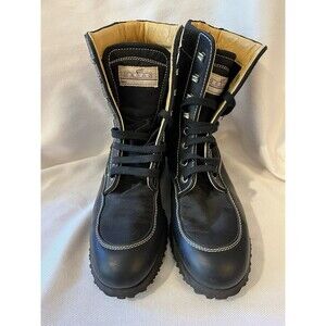 Hogan Outerwear Lace Up Hiking Work Boot, Black Leather & Nylon Women’s Size 6.5